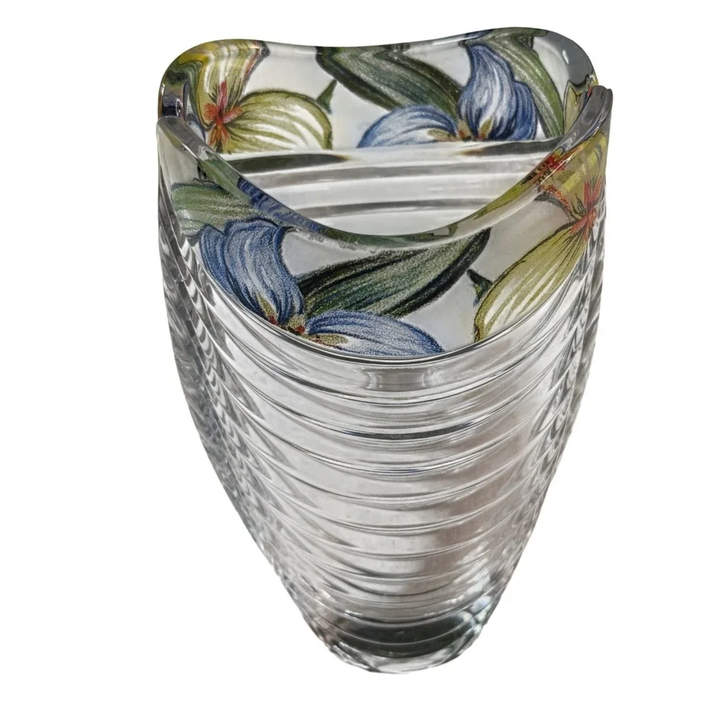 Vintage Anna Hutte Bleikristall German Lead Crystal Vase Floral Ribbed 7.5in